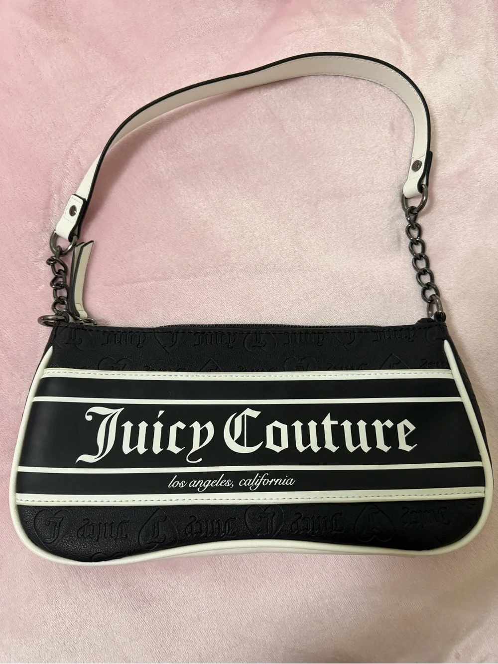 Juicy Couture Black and White Logo Shoulder Bag with Chain Strap